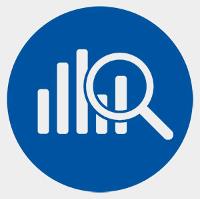 circle, graph and magnifies glass icon