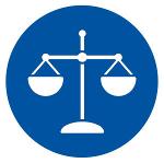 justice scales icon in blue circle
