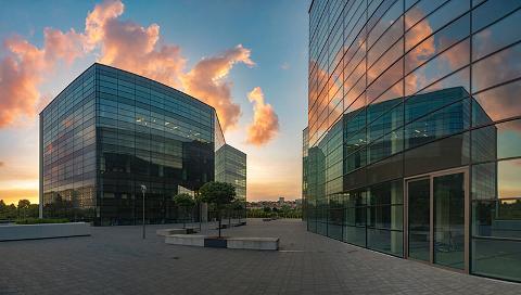 Glass covered office buildings