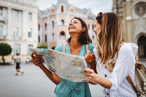 ladies looking at Map in Florence city centre